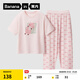 蕉內（Bananain）棉棉520H兒童睡衣A類(lèi)男女童吸汗速干透氣中袖長(cháng)褲親膚家居服套裝 【純色中袖】鳶粉-躺躺豬 150