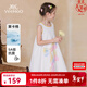 英氏（YEEHOO）女童連衣裙兒童裙子夏季時(shí)尚可愛(ài)休閑風(fēng)背心裙夏裝新款中小童裝 斑斕彩虹-白色 【5A抗菌】 120