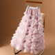 超仙女重工花邊網(wǎng)紗蓬蓬蛋糕裙高腰A字半身裙新款紗裙中長(cháng)裙百搭 粉色 均碼 （80-150斤）