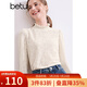 百圖（betu）女裝秋季新款T恤立領(lǐng)蝴蝶提花針織長(cháng)袖T恤女2409T44