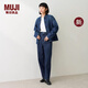 MUJI女式木棉混牛仔盤(pán)扣夾克女外套新中式 女裝26年春季新品 BD12KA6S 藏青色 S （155/80A）