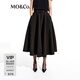 MO&Co.半身裙春黑色機能風(fēng)高腰蓬松小黑裙附腰帶MBE1SKT032 黑色 M