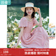 茵曼波浪邊袖連衣裙2025夏女裝新品松緊腰大A擺蛋糕公主裙子 藕粉色 -K18322386H1 S