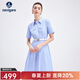 Navigare意大利小帆船女士連衣裙25春夏季新品棉質(zhì)親膚襯衫裙休閑條紋中裙 夏日晴空藍 M
