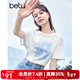 百圖betu女裝夏新款T恤海洋珠片繡印花短袖寬松純棉T恤女2304T20 白色 L