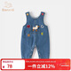 班喜迪嬰兒衣服春裝嬰幼兒連體衣寶寶卡通牛仔背帶褲超萌外出服爬服春秋 藍色 80cm