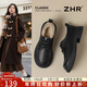 ZHR英倫風(fēng)小皮鞋女圓頭系帶女鞋加絨厚底粗跟單鞋女 AY186A 黑色39