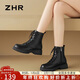 ZHR馬丁靴女秋冬復古英倫風(fēng)靴子女時(shí)尚百搭系帶短靴女 ES08 黑色 38