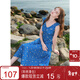三彩2025夏季新款碎花連衣裙荷葉邊收腰A字裙長(cháng)裙浪漫F