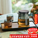 憶壺茶（YIHUTEA）整套茶具泡茶壺套裝玻璃茶杯茶水分離煮茶器辦公室懶人杯子帶茶盤(pán) 【含托盤(pán)】輕奢黑 壺+木圈2杯 4件