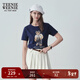 Teenie Weenie【索羅娜】小熊女裝夏季簡(jiǎn)約風(fēng)白色短袖T恤短款上衣 藏青色 S (160)