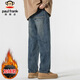 大嘴猴（paul frank）牛仔褲男士春秋季美式直筒長(cháng)褲子男褲潮寬松休閑褲男 藍色加絨 30