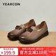 意爾康皮鞋女套腳中年媽媽鞋單鞋軟底豆豆鞋女 29383W 豆沙 38