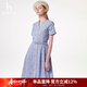 哈吉斯（HAZZYS）女裝 夏款淑女清新立領(lǐng)條紋印花連衣裙女AQWSC0BBC05 藍色BL L (165/88A 40)