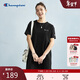 Champion冠軍短袖連衣裙25春季新款純棉中長(cháng)款t恤裙女休閑寬松 黑色 L