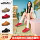 AU&MU澳洲春季厚底增高勃肯鞋包頭一腳蹬半拖穆勒鞋女外穿真皮涼拖鞋男 灰色【牛皮】【軟木升級款】 2050 36