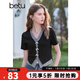 百圖betu女裝2025春夏新款T恤V領(lǐng)拼色修身顯瘦假兩件短袖T恤女2502T20 黑色 L