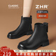 ZHR頭層牛皮革馬丁靴女冬法式厚底短靴保暖加絨瘦瘦裸靴 CK23A黑色38