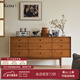 可納北歐實(shí)木九斗柜復古簡(jiǎn)約儲物柜中古收納餐邊柜胡桃木色Z 【北美黃楊木-雅舍棕】九斗柜