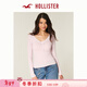 HOLLISTER【甜美百搭】25秋修身蕾絲系帶長(cháng)袖內搭T恤女裝339-5253 淺粉色 S (165/84A)