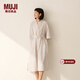 MUJI女式 易干平紋七分袖連衣裙女裝裙子25年秋季連身裙 BC2NSC5A 灰色條紋 M （160/84A）