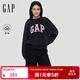 GAP女裝2025秋季新款印花logo寬松蝙蝠袖抓絨圓領(lǐng)衛衣上衣 黑色 XS (155/80A)亞洲尺碼