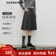 紅袖（hopeshow）高級復古感半身裙2025冬季新款女裝MIU系百搭顯瘦氣質(zhì)A字百褶裙 煙灰056 M
