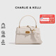 CHARLIE&KELLI CK品牌包包女款2026新款七夕禮物女凱莉包百搭金屬扣手提斜挎包 白色【京倉配送 贈禮袋】