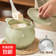 奶油風(fēng)雙耳豬油罐陶瓷大容量家用帶蓋耐高溫油潑辣子罐釉下彩餐具 【帶濾網(wǎng)】奶綠1400ML豬油罐+勺