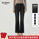 深呼吸DEEP BREATH女裝高腰彈力修身復古微喇加絨休閑牛仔褲女A100536 黑灰 5XL (9)