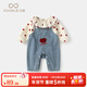 凡獵女童套裝秋裝2025新款洋氣嬰兒衣服寶寶背帶褲牛仔兩件套春秋 藍色背帶褲+襯衫 80 cm