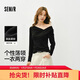 森馬（Semir）長(cháng)袖T恤女春季短款不對稱(chēng)蕩領(lǐng)斜肩露肩緊身2026上衣109126101001