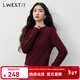 朗文斯?。↙.WEST）圓領(lǐng)絞花毛衣女2025冬季新款法式通勤套頭羊毛針織衫上衣 波特紅 M