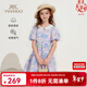 英氏（YEEHOO）女童連衣裙兒童裙子夏裝森林系休閑泡泡袖碎花裙中大童裝衣服新款 花園密碼-紫色 【涼感透氣】 120