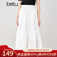 百圖betu女裝2025夏季新款半身裙橡筋腰下擺分割荷葉傘裙裙子2503X02 白色 S