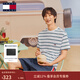 TOMMY JEANS【重磅厚實(shí)】春夏男女情侶純棉條紋針織刺繡圓領(lǐng)短袖T恤上衣 白綠條紋YBR M （推薦：135-150斤）