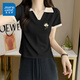 真維斯（Jeanswest）翻領(lǐng)寬松純棉短袖polo領(lǐng)T恤女2026夏季新款高中生韓系撞色打底衫 黑色 小白花_K XL