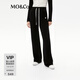 MO&Co.【保暖面料】撞色抽繩松緊腰寬松長(cháng)直筒闊腿休閑褲軟糯風(fēng) 黑色-第2批 XS 155