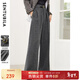 尚都比拉文藝颯美利落氣質(zhì)通勤OL拼接撞色織帶顯瘦直筒褲長(cháng)褲 深花灰色 S
