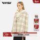EVISU KURO 女士Logo刺繡格子休閑西服外套女2EAGNW2BZ705OSWX 淺杏格子 M