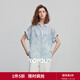 初語(yǔ)扎染風(fēng)藍色短袖襯衫女2025夏季新款重工刺繡連袖襯衣百搭上衣 扎染藍 XL