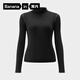 蕉內（Bananain）【趙露思同款】熱皮502++女士T恤打底衫半高領(lǐng)秋冬加絨顯瘦肌底衣 【連領(lǐng)】黑色撞線(xiàn) L