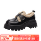 星期六樂(lè )福鞋女加絨保暖厚底小皮鞋松糕雙扣單鞋冬季新款 黑色 跟高6cm 38 (240mm) 標準碼