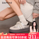 達芙妮官方銀色德訓鞋子女2025春季新款女鞋厚底增高休閑百搭蕾絲小白鞋 銀色【復古蕾絲邊】 38