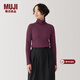 MUJI女式 使用大豆纖維羅紋編織高領(lǐng)長(cháng)袖T恤打底衫女款上衣BB2Q5A4A 酒紅色 XL （165/92A）
