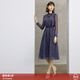 顏域波點(diǎn)氣質(zhì)連衣裙女裝2024新款春季紫色優(yōu)雅中長(cháng)款系帶長(cháng)袖裙子 紫花 XL