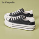 拉夏貝爾帆布鞋休閑女鞋秋季新款潮流百搭低幫輕便運動(dòng)鞋 黑色 37