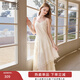 香影吊帶連衣裙女2026春季新款法式海邊v領(lǐng)裙子蕾絲邊內搭蛋糕裙 米色 M