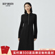 深呼吸DEEP BREATH女裝純色翻領(lǐng)高腰長(cháng)袖連衣裙A型洋裝小黑裙8500142 黑 L (4)