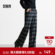 森馬（Semir）休閑褲女冬格子加絨長(cháng)褲寬松2025新款鹽系慵懶復古潮流闊腿褲 藍綠色調00384 L